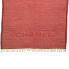 Chanel Shawl Red CC Logo Already Cleaned Fringe Cashmere 100% Chanek Scarf — view 4