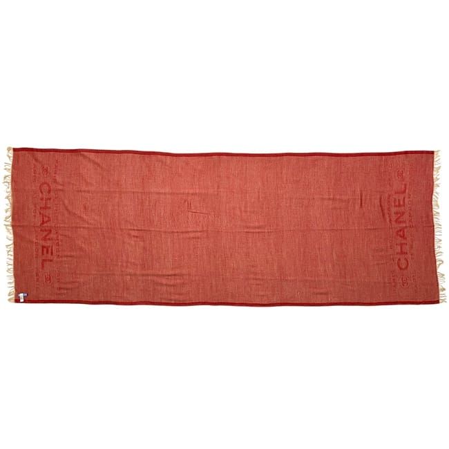 Chanel Shawl Red CC Logo Already Cleaned Fringe Cashmere 100% Chanek Scarf — view 2