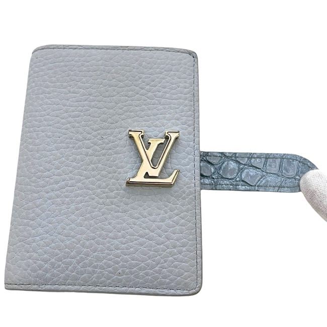 Louis Vuitton Bifold Wallet Vertical Compact Light Blue Taurillon Leather Croco — view 7