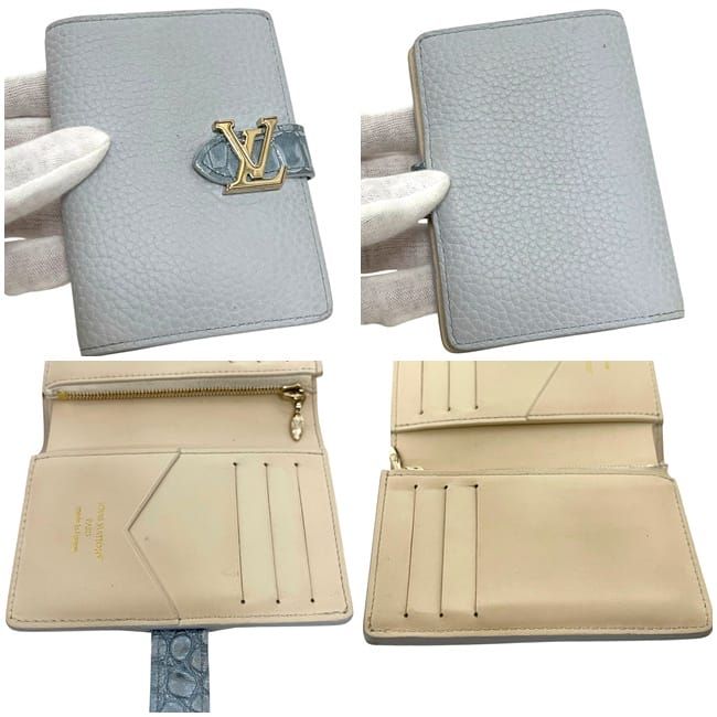 Louis Vuitton Bifold Wallet Vertical Compact Light Blue Taurillon Leather Croco — view 6