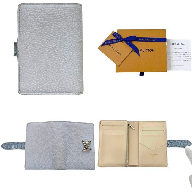 Louis Vuitton Bifold Wallet Vertical Compact Light Blue Taurillon Leather Croco — view 2