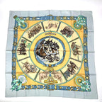 Hermes Carre 90 Chevaux de Trait Taima Silk Scarf Blue