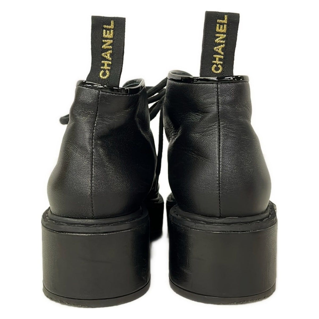 Chanel Short Boots 36 C Black CC Logo Pearl Leather Lambskin — view 3