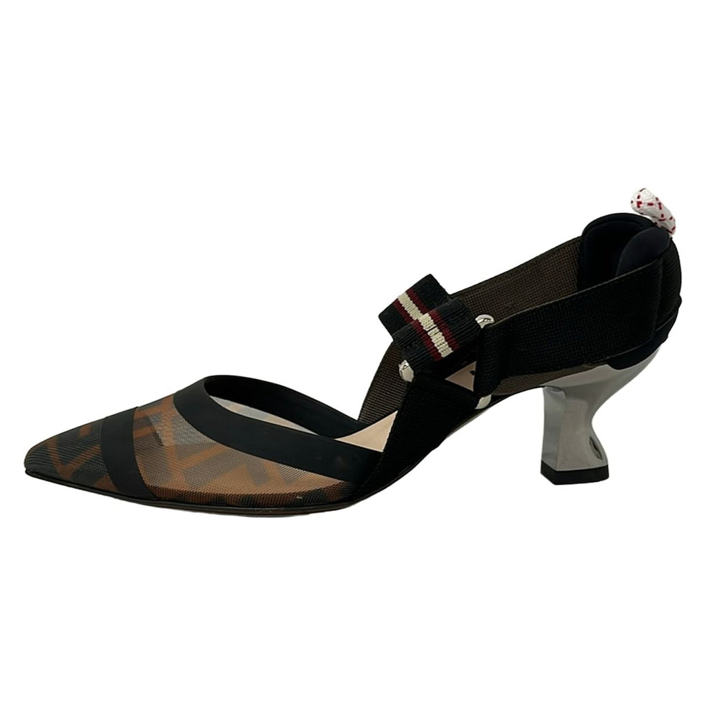 Fendi Sandals 35 Black Beige Multi Mesh