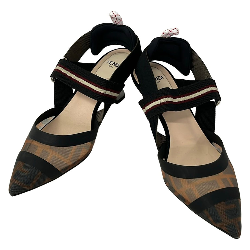 Fendi Sandals 35 Black Beige Multi Mesh — view 2