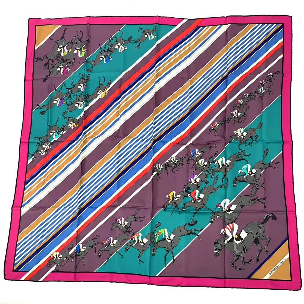 Hermes Carre 90 Lea Courses Horse Racing Silk Scarf Multicolor