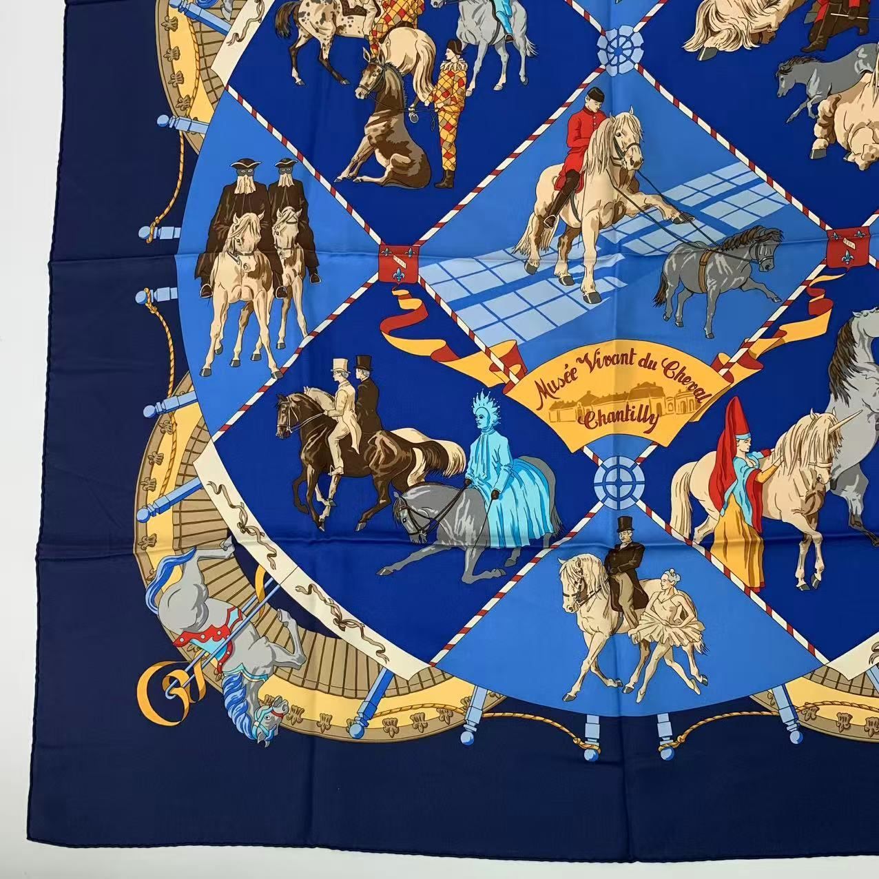 Hermes Carre 90 Scarf Silk Musee Vivant du Cheval Chantilly Chien Thichy Castle — view 4