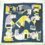 Hermes Carre 90 Echec AU Roi Checkmate Scarf Silk Blue