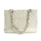 Chanel Grand Shopping Tote GST White Caviar Leather Silver Shoulder Bag CC Logo