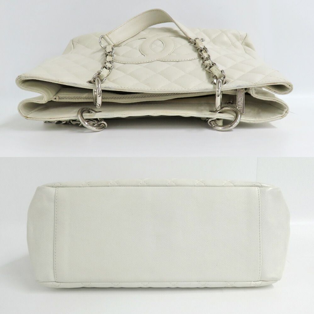 Chanel Grand Shopping Tote GST White Caviar Leather Silver Shoulder Bag CC Logo — view 3