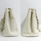 Chanel Grand Shopping Tote GST White Caviar Leather Silver Shoulder Bag CC Logo — view 4