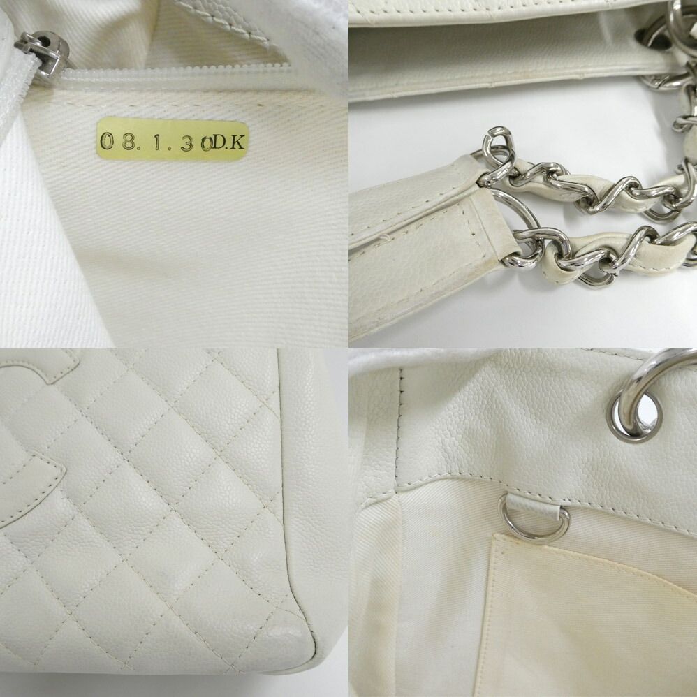 Chanel Grand Shopping Tote GST White Caviar Leather Silver Shoulder Bag CC Logo — view 6