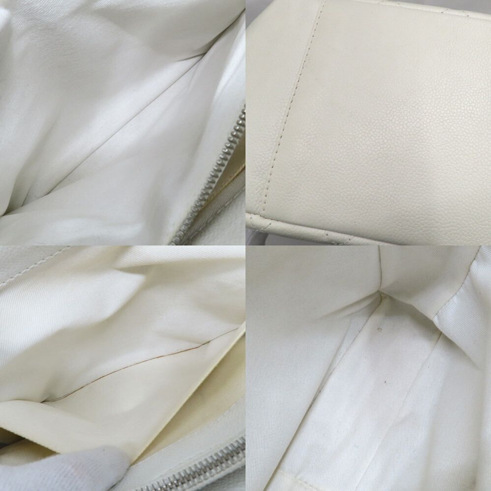 Chanel Grand Shopping Tote GST White Caviar Leather Silver Shoulder Bag CC Logo — view 8