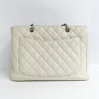 Chanel Grand Shopping Tote GST White Caviar Leather Silver Shoulder Bag CC Logo — view 2