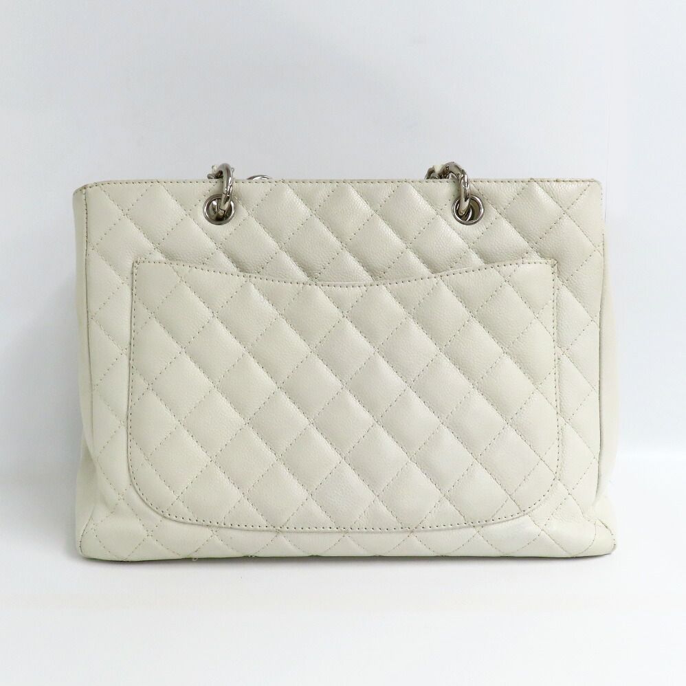 Chanel Grand Shopping Tote GST White Caviar Leather Silver Shoulder Bag CC Logo — view 2