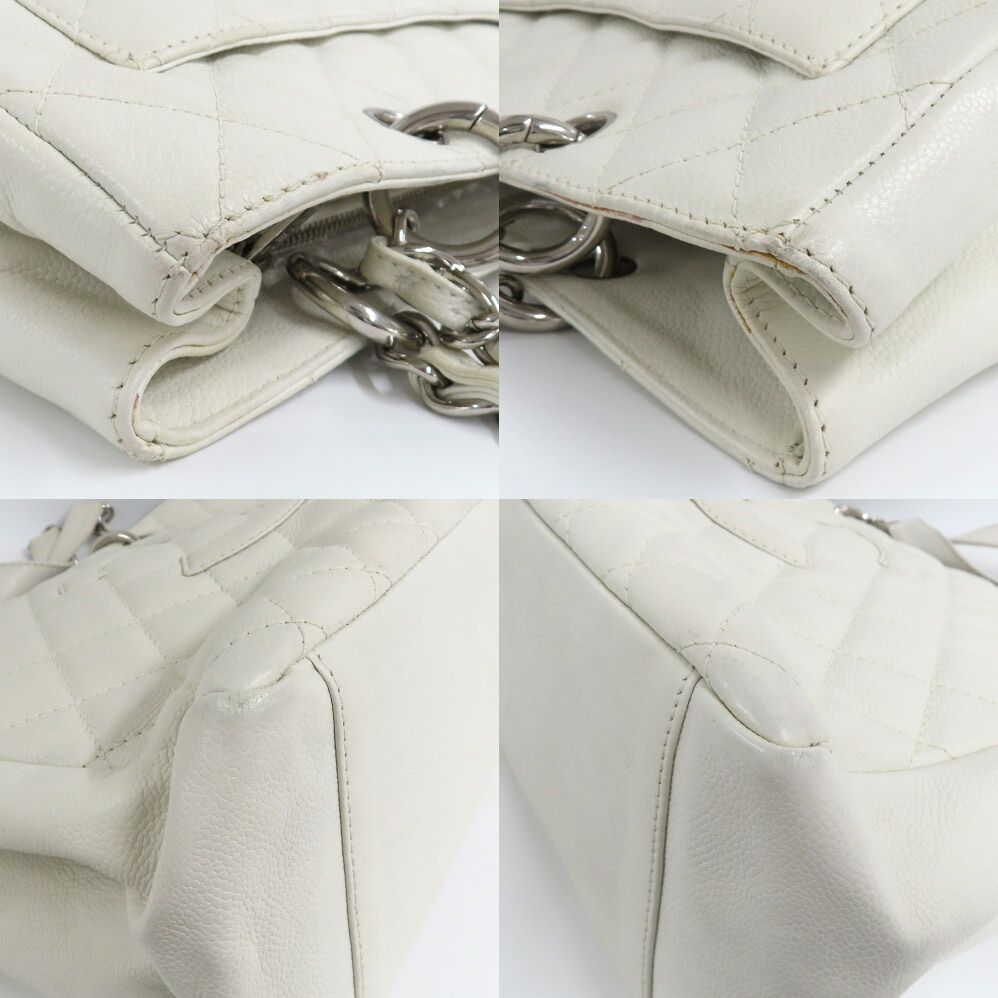 Chanel Grand Shopping Tote GST White Caviar Leather Silver Shoulder Bag CC Logo — view 9