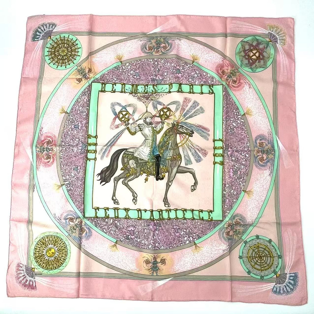 Hermes Carre 90 Silk Scarf Feux Dartifice Flame of Skill Pink