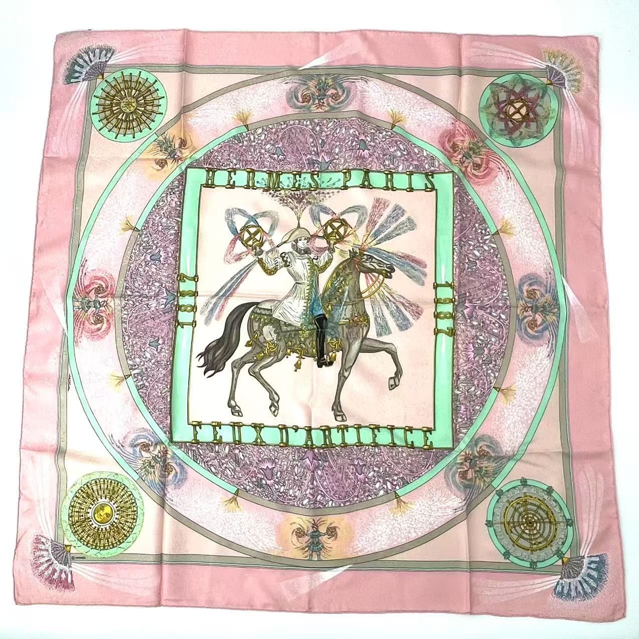 Hermes Carre 90 Silk Scarf Feux Dartifice Flame of Skill Pink