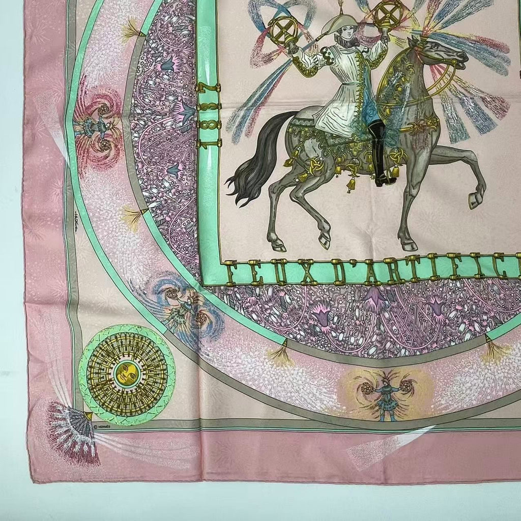Hermes Carre 90 Silk Scarf Feux Dartifice Flame of Skill Pink — view 4