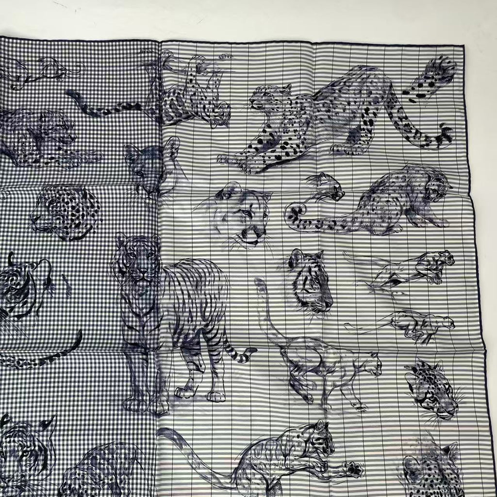 Hermes Carre 90 Silk Scarf Dans L Atelier de Robert's Blue — view 3