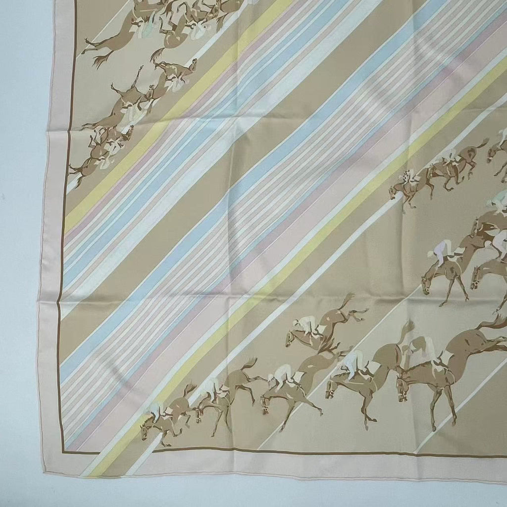 Hermes Carre 90 Lea Courses Horse Racing Silk Scarf Beige — view 4