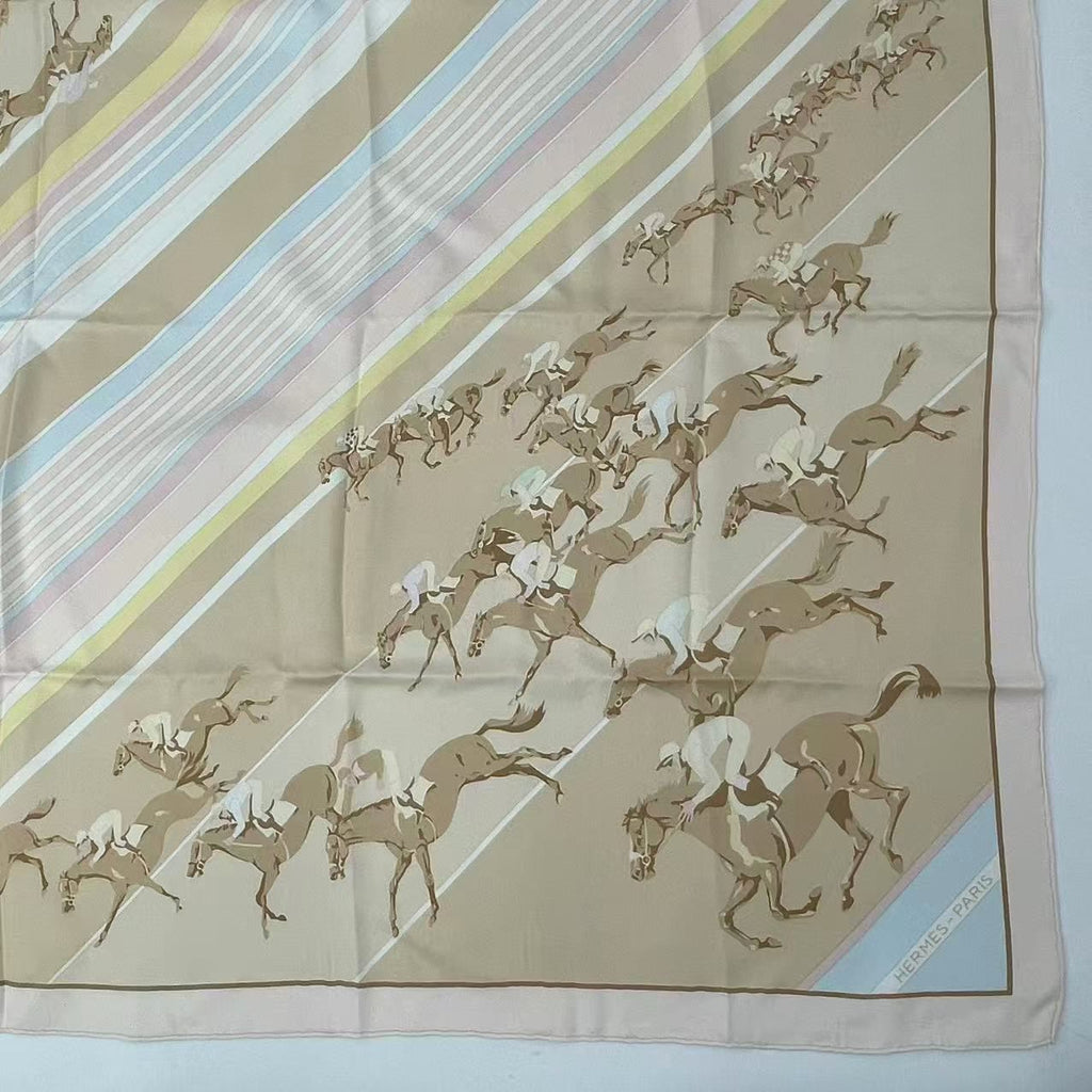 Hermes Carre 90 Lea Courses Horse Racing Silk Scarf Beige — view 5