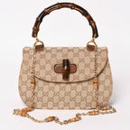 Gucci Bamboo Vintage Shoulder Bag GG Canvas Brown Beige Turnlock