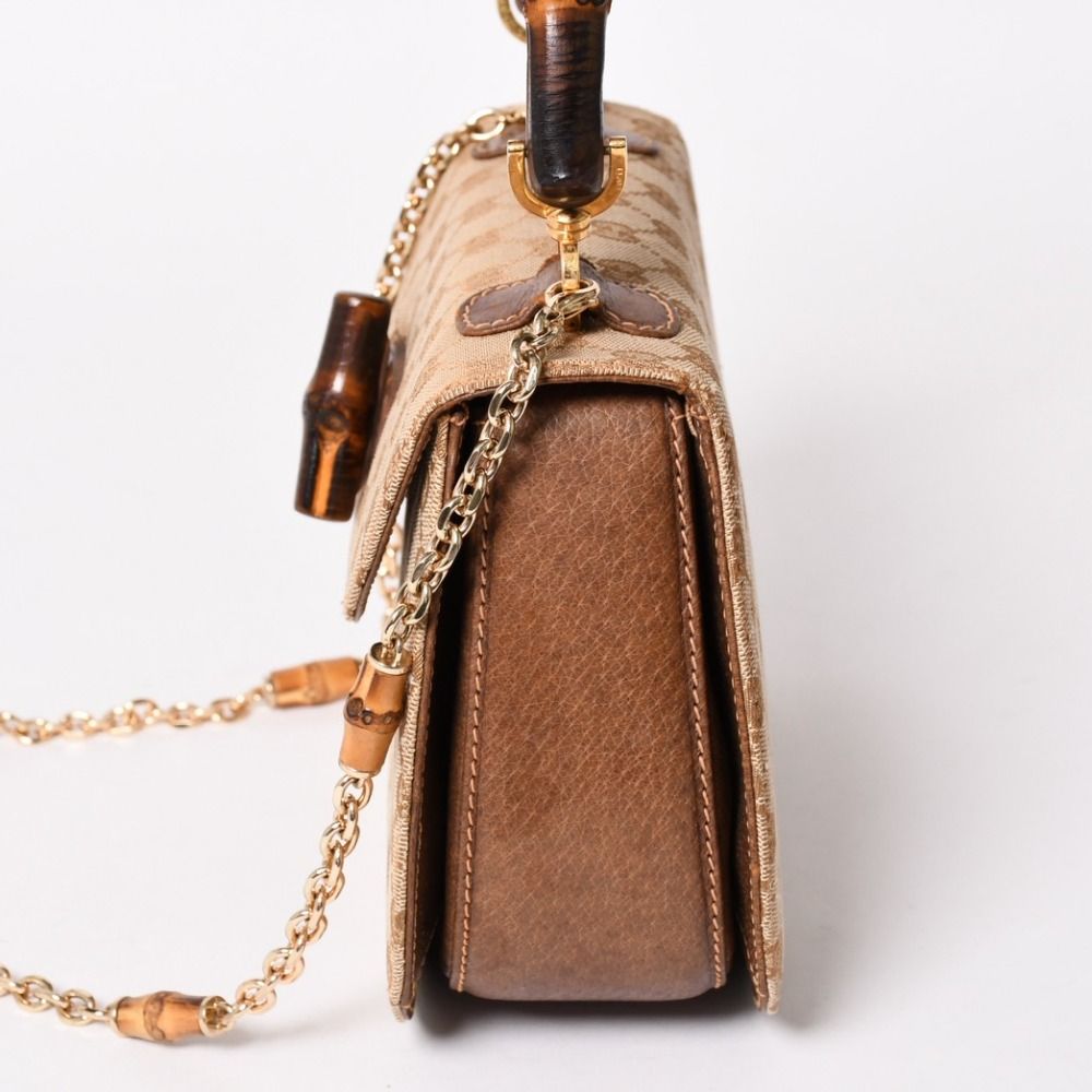 Gucci Bamboo Vintage Shoulder Bag GG Canvas Brown Beige Turnlock — view 4
