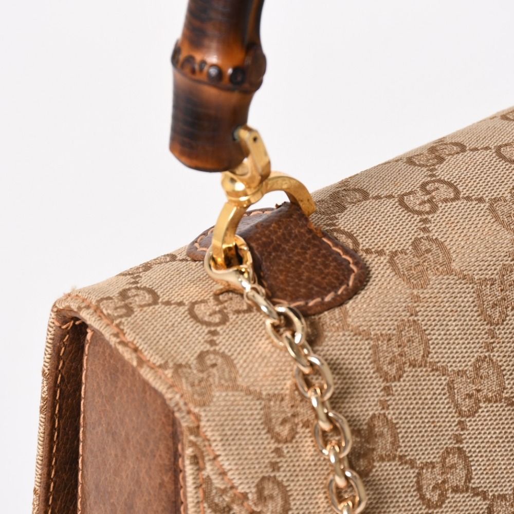 Gucci Bamboo Vintage Shoulder Bag GG Canvas Brown Beige Turnlock — view 5