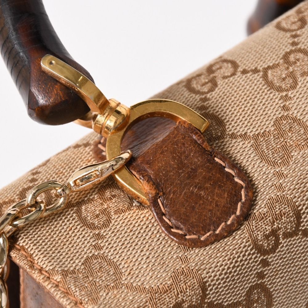 Gucci Bamboo Vintage Shoulder Bag GG Canvas Brown Beige Turnlock — view 7