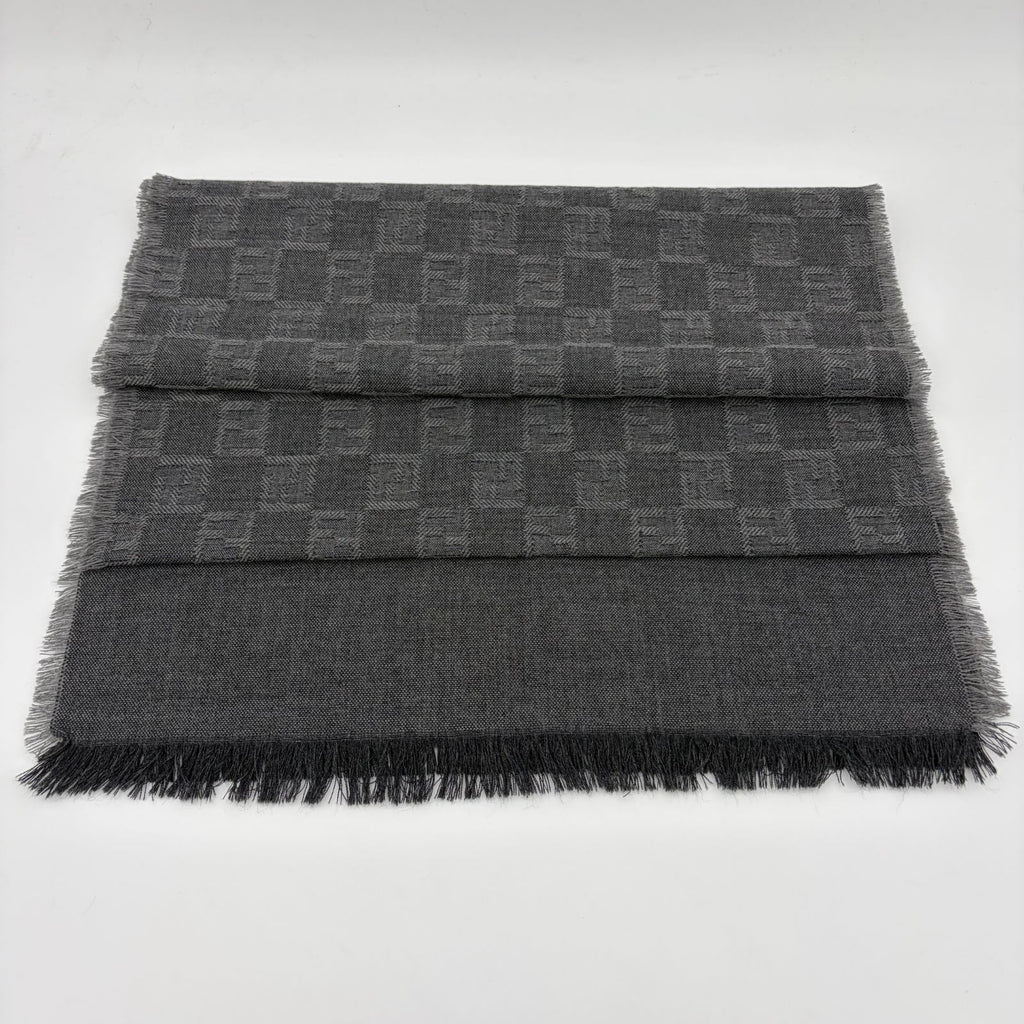 Fendi Shawl Gray Wool Zucca Pattern Scarf