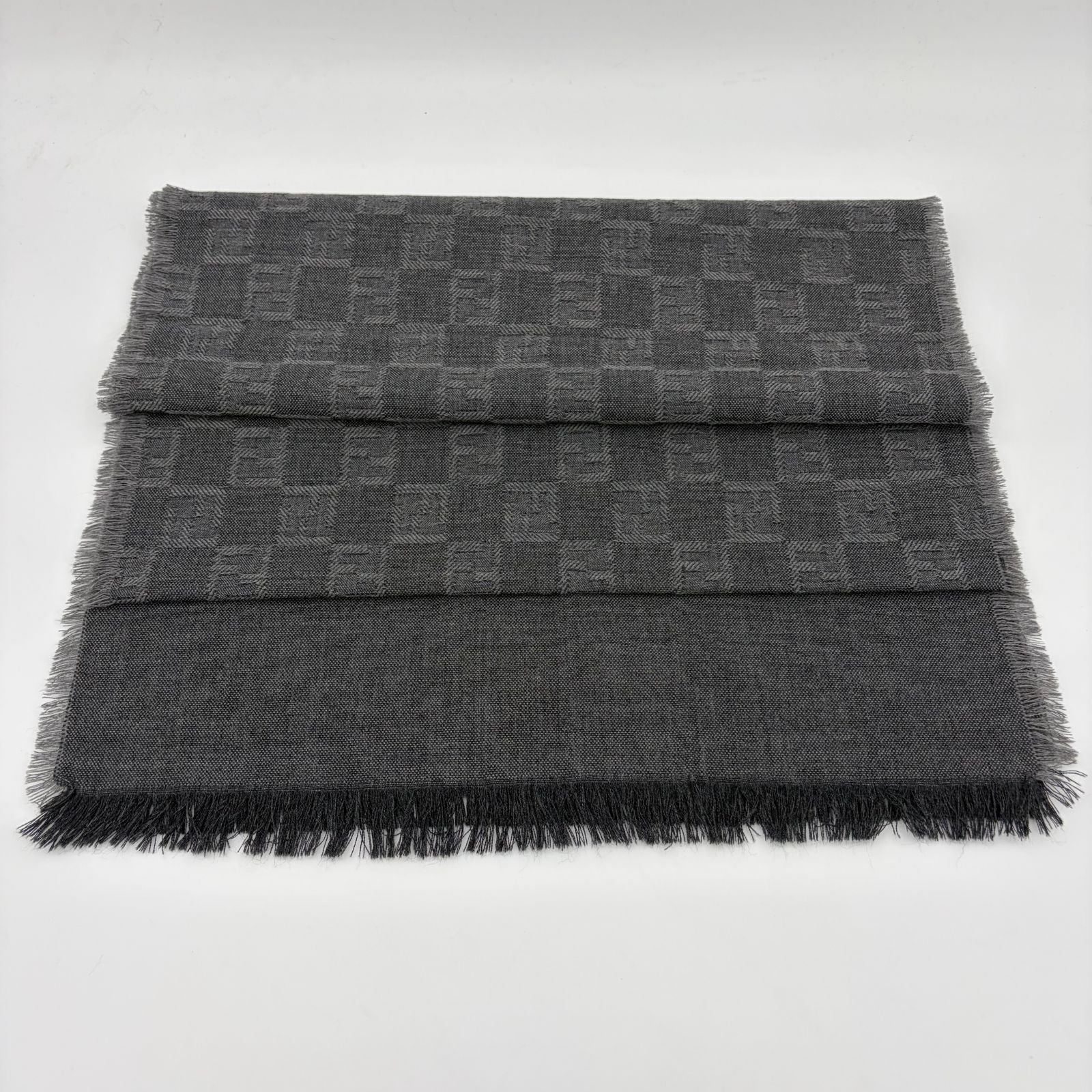 Fendi Shawl Gray Wool Zucca Pattern Scarf