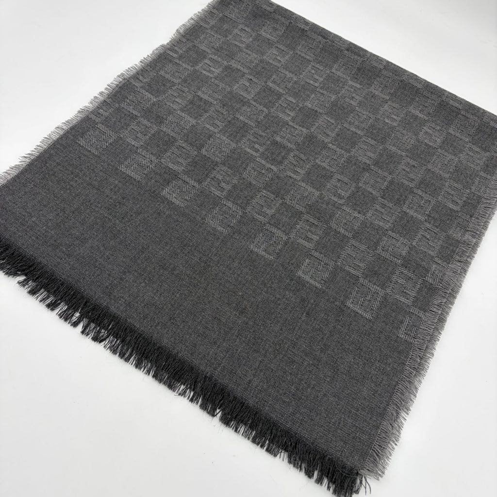 Fendi Shawl Gray Wool Zucca Pattern Scarf — view 3