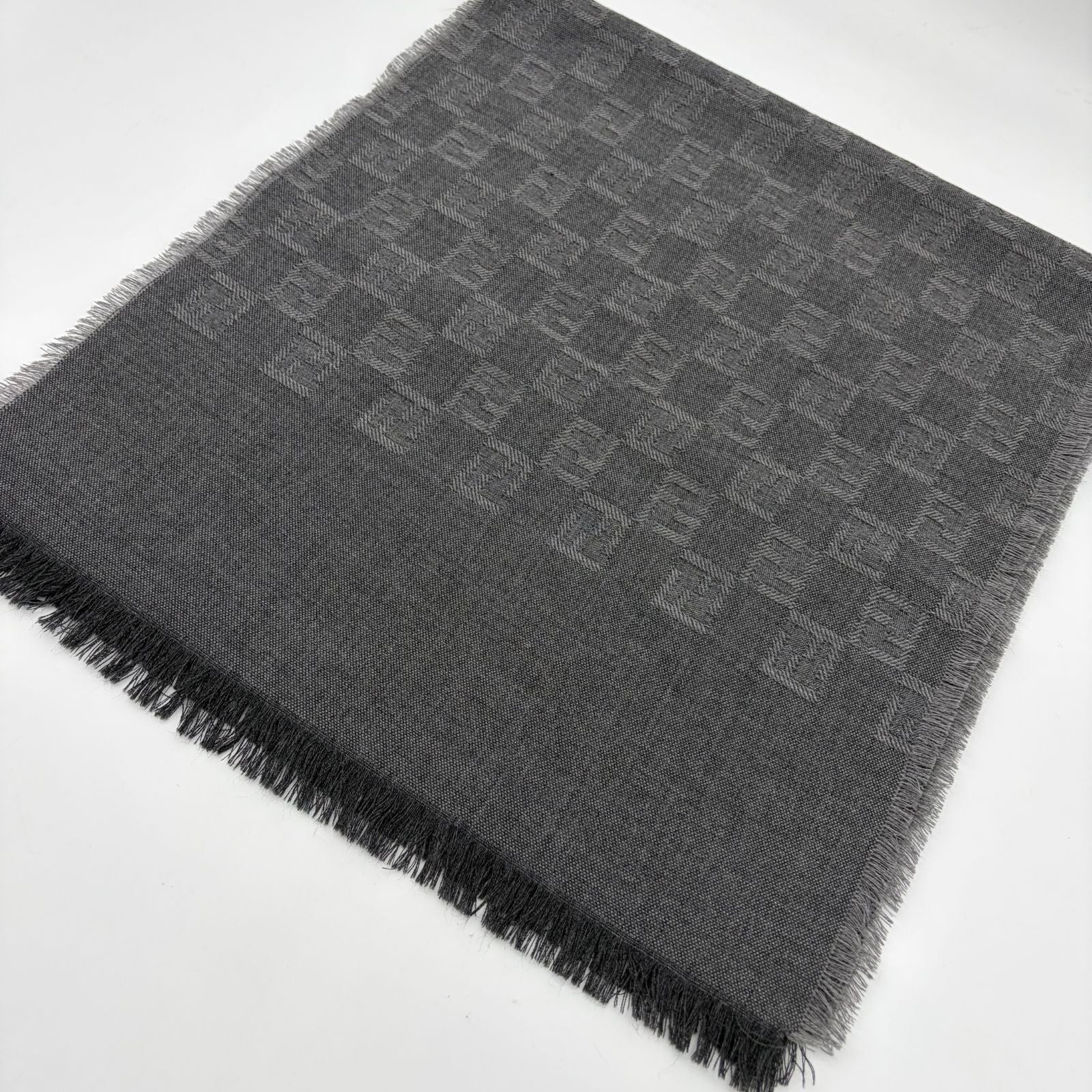 Fendi Shawl Gray Wool Zucca Pattern Scarf — view 3