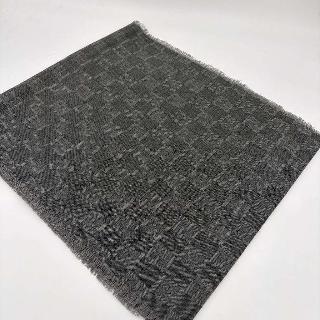 Fendi Shawl Gray Wool Zucca Pattern Scarf — view 2