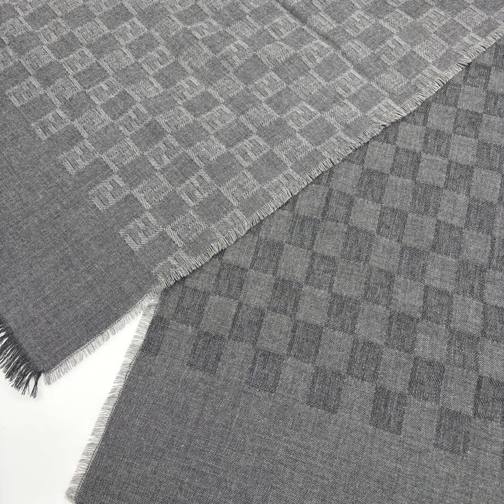 Fendi Shawl Gray Wool Zucca Pattern Scarf — view 5