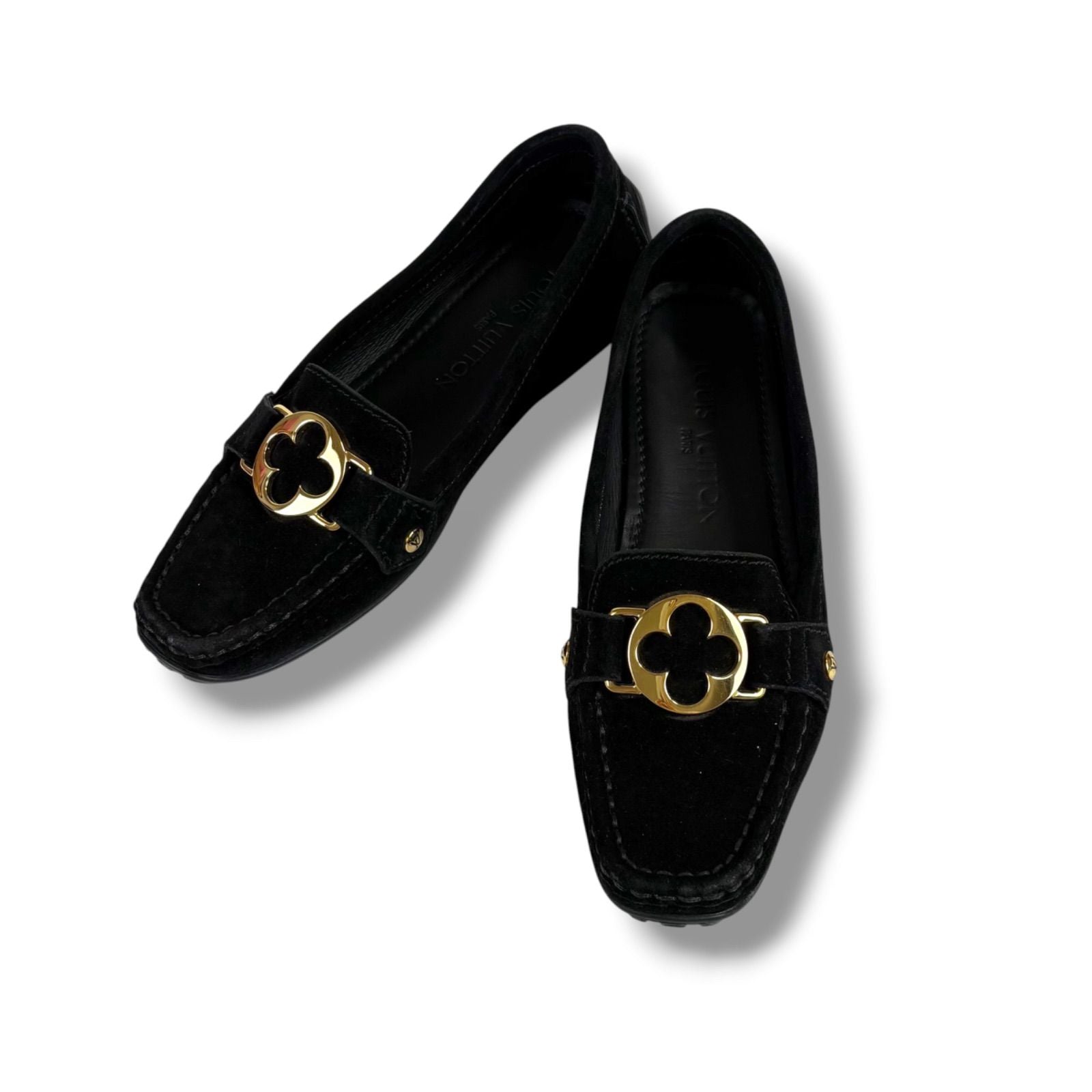 Louis Vuitton Flower Motif Loafers Driving Shoes Black Noir Suede Leather — view 2