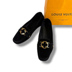 Louis Vuitton Flower Motif Loafers Driving Shoes Black Noir Suede Leather