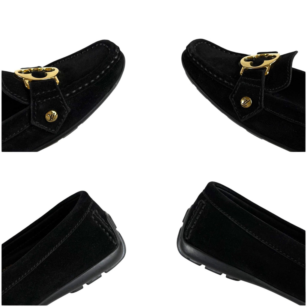Louis Vuitton Flower Motif Loafers Driving Shoes Black Noir Suede Leather — view 8