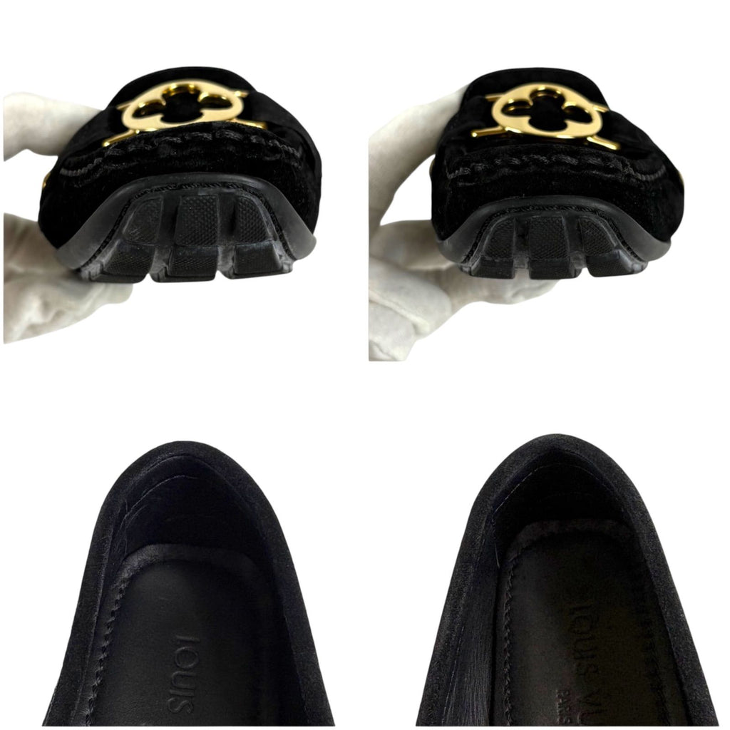 Louis Vuitton Flower Motif Loafers Driving Shoes Black Noir Suede Leather — view 9