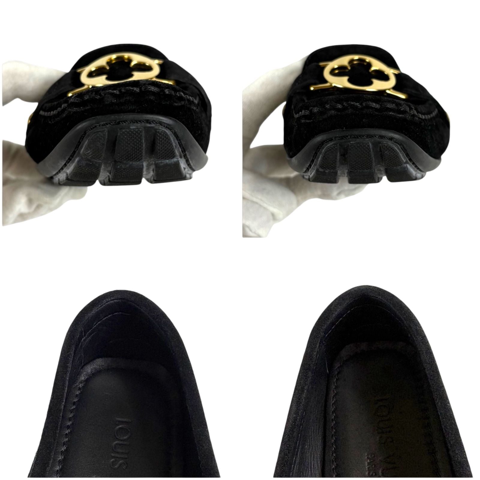 Louis Vuitton Flower Motif Loafers Driving Shoes Black Noir Suede Leather — view 9