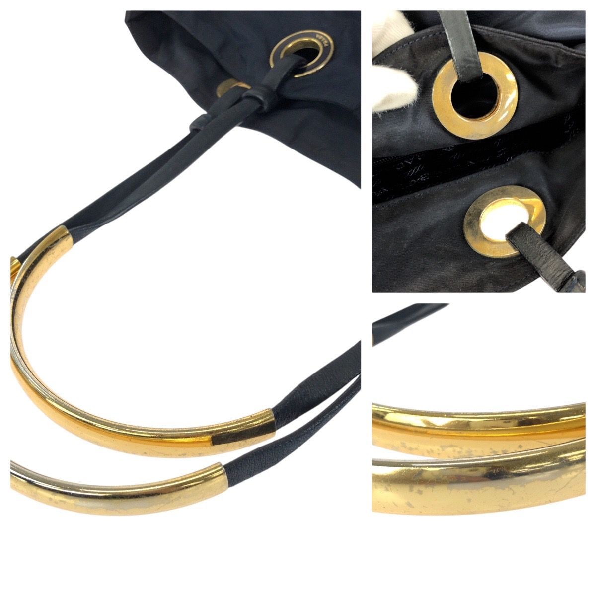 Prada Tessuto Navy Gold Nylon Tote Shoulder — view 6