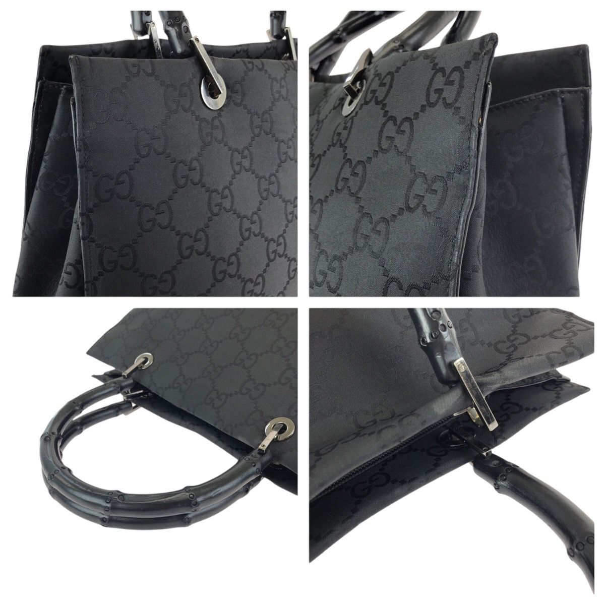 Gucci Bamboo Black Silver Nylon 002 Tote — view 5