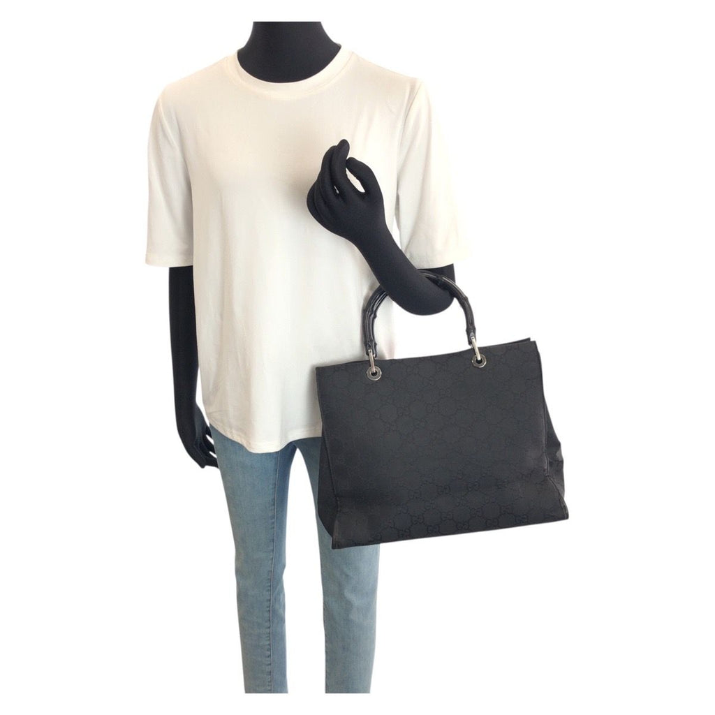 Gucci Bamboo Black Silver Nylon 002 Tote — view 7