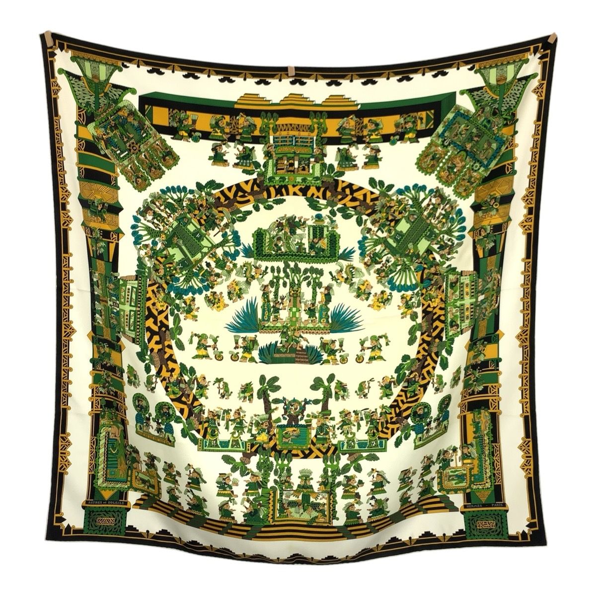 Hermes Astres Et Soleils Carre 90 Green Multicolor Silk Scarf