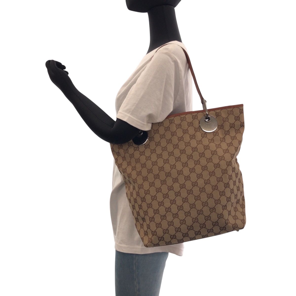Gucci Brown Silver GG Canvas Tote Shoulder — view 7