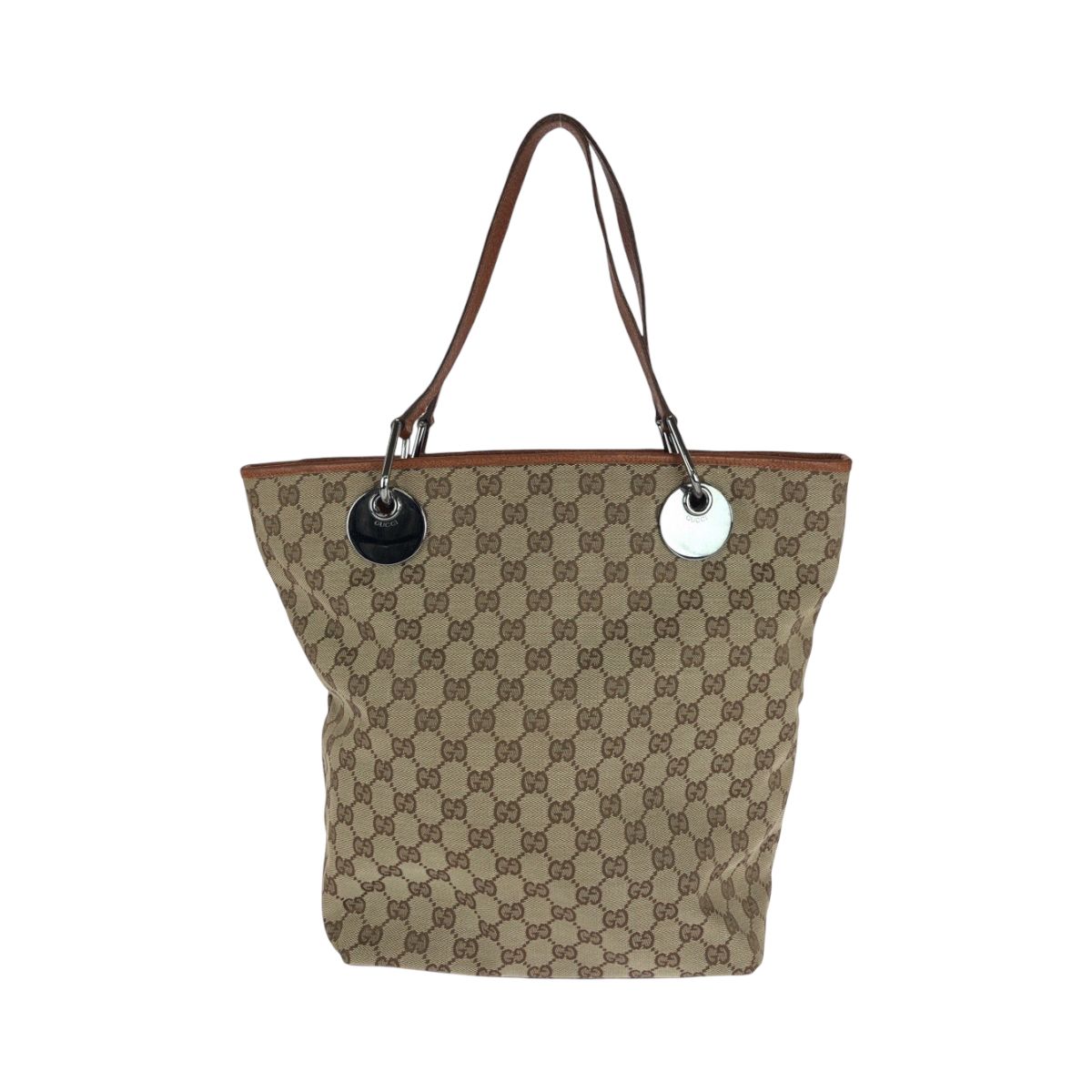 Gucci Brown Silver GG Canvas Tote Shoulder