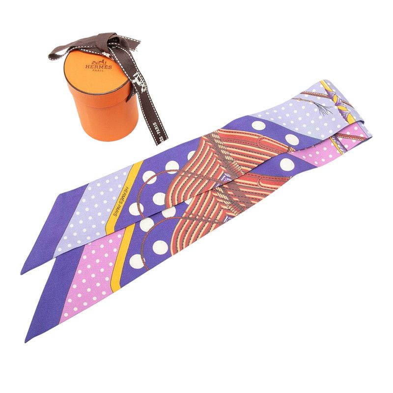 Hermes Twilly Clic Clac a Pois Scarf Purple Silk — view 7