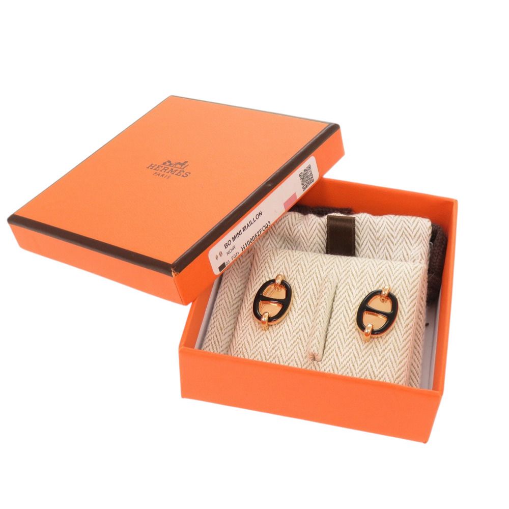 Hermes Mini Maillon Earrings Rose Gold Black — view 2