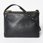 Celine Trio Shoulder Bag Clutch Black Leather Gold